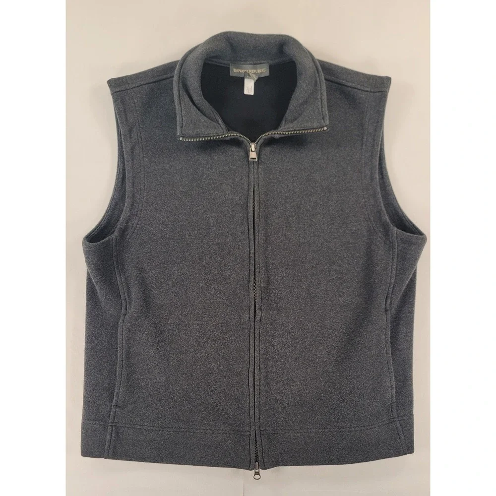 Banana Republic Mens XL Gray Full Zip Fleece Vest Mock Neck